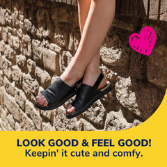 Dr. Scholl's close-up de la plantilla clara mostrando perfil delgado y soporte flexible