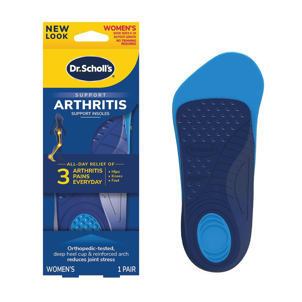 Dr. Scholl's empaque frontal mostrando par de plantillas con beneficio de soporte inmediato