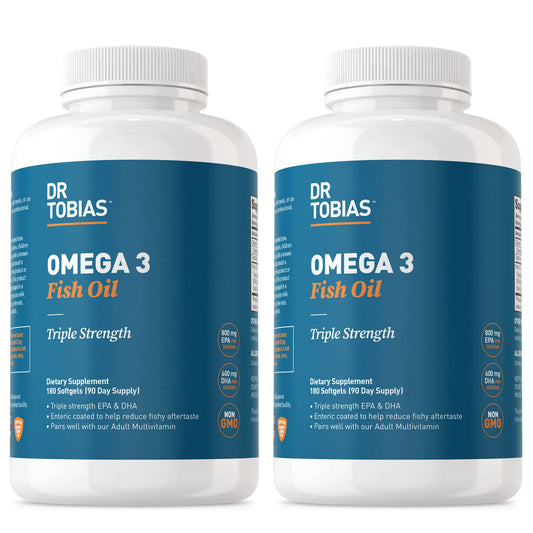 Dr. Tobias frente del envase mostrando cantidad y fuerza del omega-3