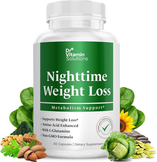 DR VITAMIN SOLUTIONS Nighttime Fat Burner bottle front view for sleep-friendly weight management