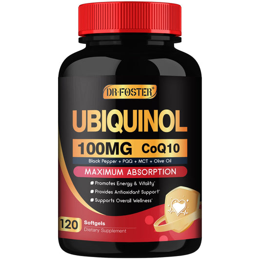 DRFOSTER CoQ10 ubiquinol cápsulas, suplemento antioxidante para apoyo diario.