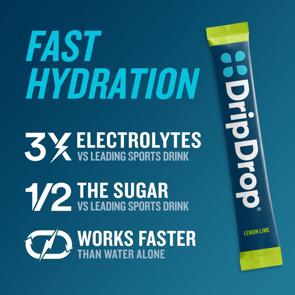 DripDrop sobre abierto con polvo fino que facilita disolución