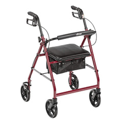 Drive Medical vista frontal del rollator mostrando estructura y asiento, ventaja comodidad inmediata