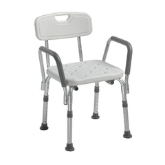 Drive Medical vista frontal de la silla de ducha con respaldo para seguridad