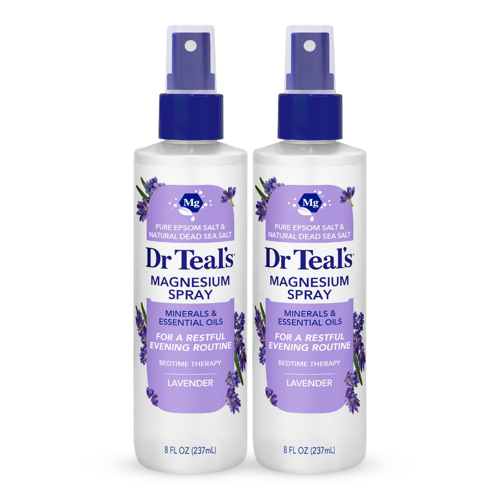 Dr Teal's vista frontal del pack de 2 con botellas visibles, cómodo transporte