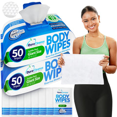 Dura Cleanse frente del paquete mostrando 100 toallitas y diseño claro, ideal para almacenaje