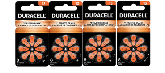 Duracell paquete frontal de 32 pilas 13 naranja mostrando empaque práctico y confianza