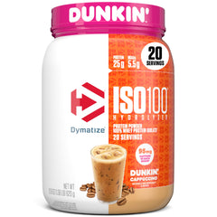 Dymatize envase frontal mostrando diseño y beneficio de proteína pura