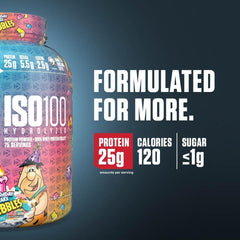 Dymatize ISO100 textura en primer plano, polvo fino para mezclas rápidas y solubles
