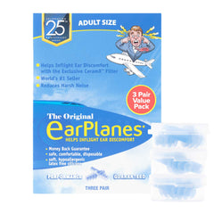 EarPlanes comparación de tamaño y pares listos para viajar