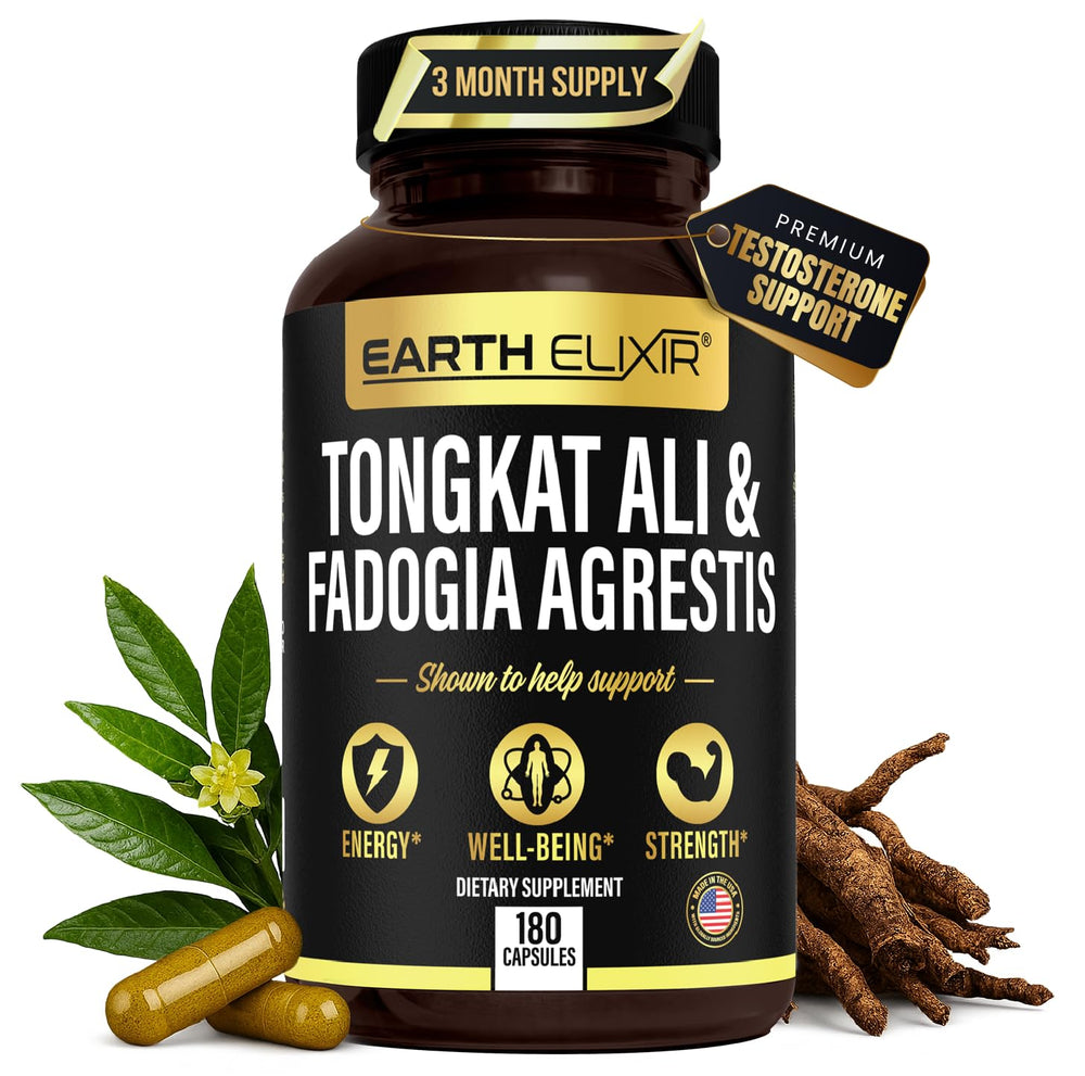 Earth Elixir frente del empaque mostrando la fórmula y beneficios