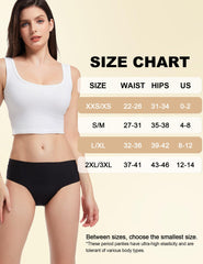 ECO PERIOD comparación de tallas XS a 3XL para ajuste elástico versátil