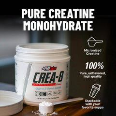 EHP Labs CREA-8 polvo micronizado detalle de textura para disolución rápida