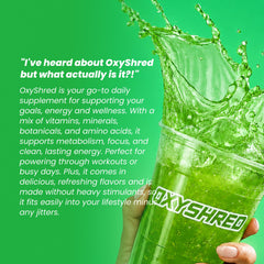 Etiqueta de OxyShred EHP Labs con lista de ingredientes clave y control de calidad