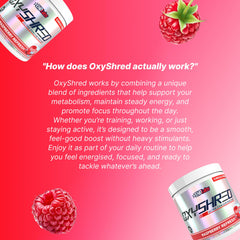EHP Labs OxyShred imagen de ingredientes clave como L‑Glutamina y café verde explicando beneficios