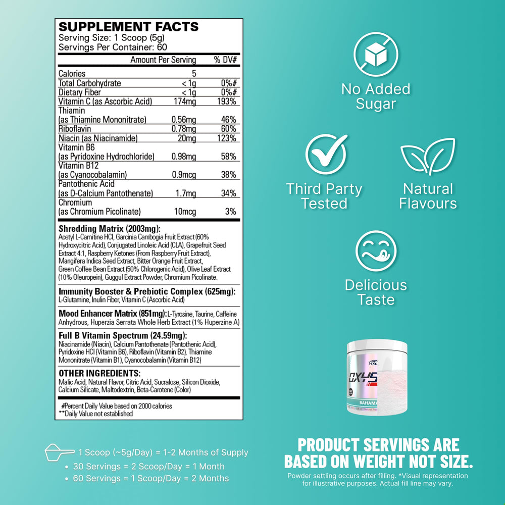 Polvo OxyShred textura fina de EHP Labs para mezclas fáciles y sabor agradable