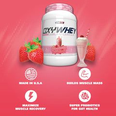 Cucharada colmada de OxyWhey destacando 25 g de proteína por ración