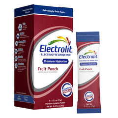 Electrolit paquete frontal mostrando 8 sobres y conveniencia