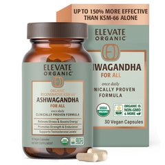 ELEVATE ORGANIC frasco frontal mostrando diseño y sello orgánico para confianza