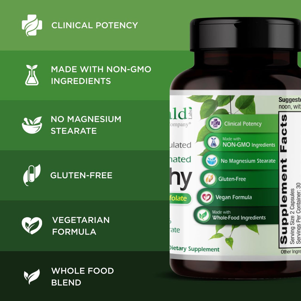 EMERALD LABS frasco B-Healthy en manos que transmite confianza y fácil manejo