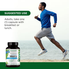 EMERALD LABS hombre tomando suplemento en rutina matutina, apoyo a la actividad