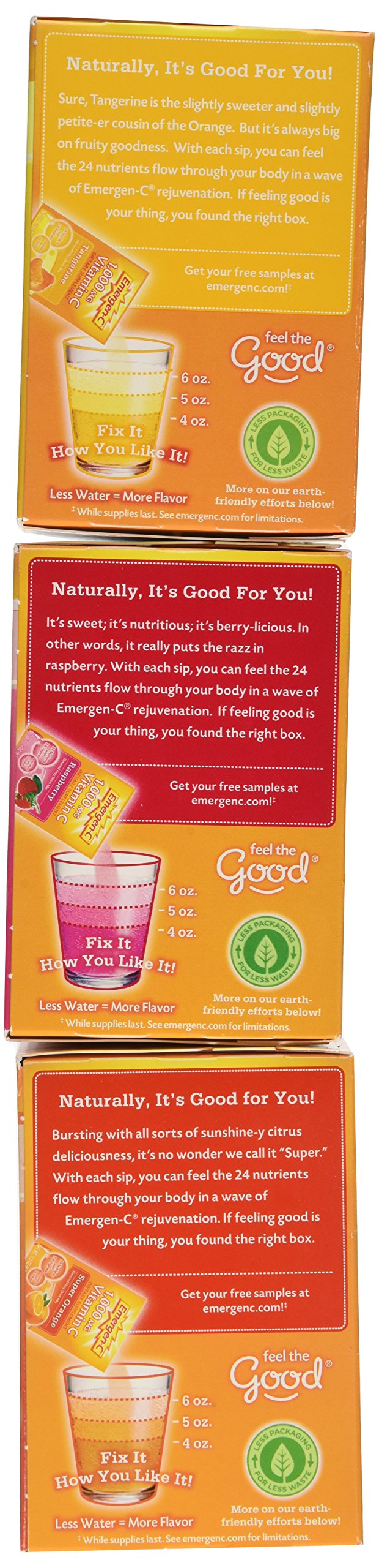 Emergen-C polvo en primer plano y vaso efervescente preparado, hidratación rápida