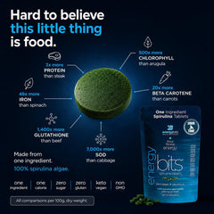 ENERGYBITS detalle de tableta de espirulina mostrando textura y pureza