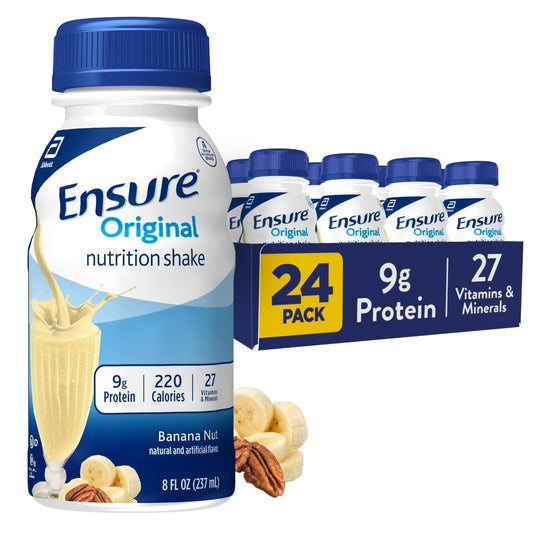 Ensure botella frontal Banana Nut mostrando envase y fácil transporte