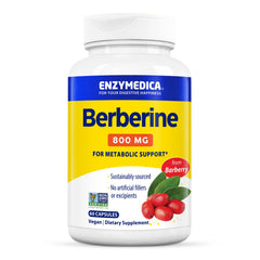 Enzymedica Berberina 800 mg en cápsulas: botella para posible apoyo metabólico.
