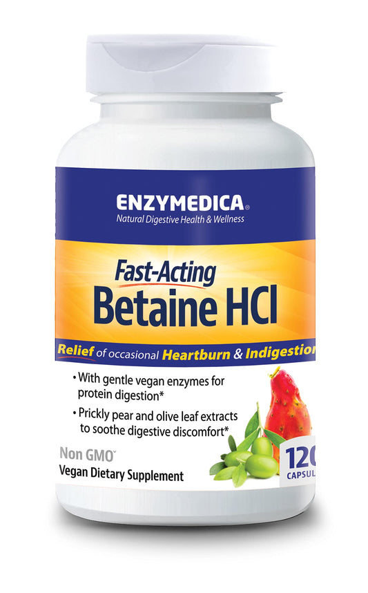 Enzymedica Betaine HCl, volcado del bote, para una digestión más suave.