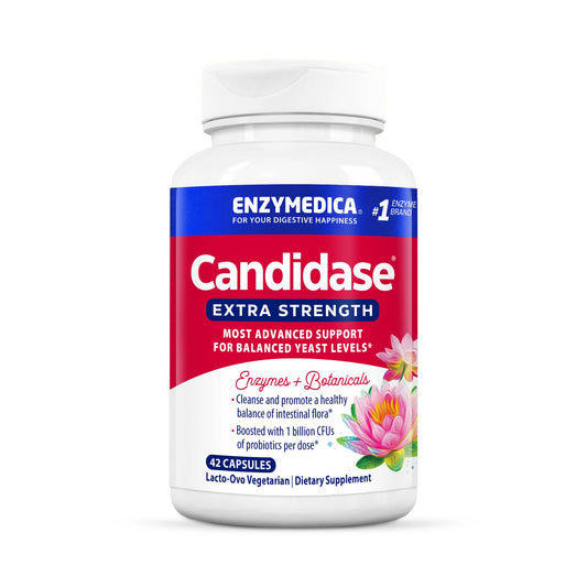 Enzymedica Candidase Extras, frasco con cápsulas para apoyo digestivo general.