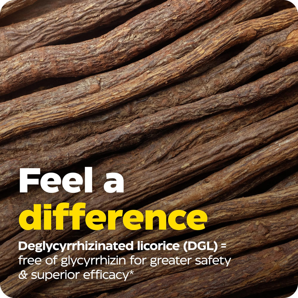 Ingredient label close-up on Enzymedica DGL stomach-relief gummies