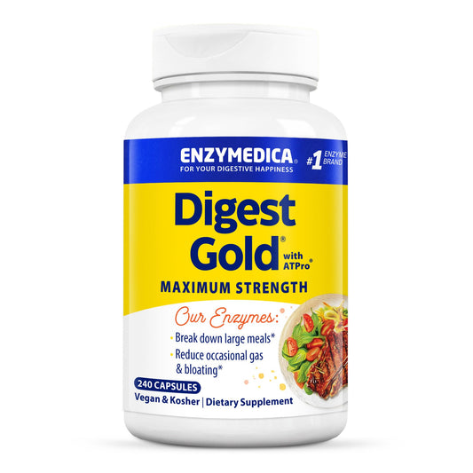 Enzymedica Digest Gold: cápsulas para apoyar la digestión de comidas copiosas.