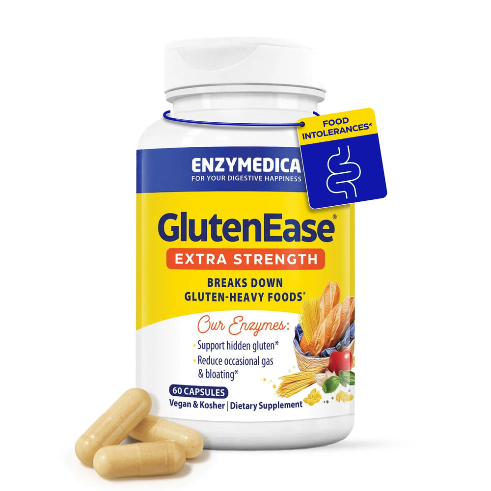 Enzymedica GlutenEase Extra Strength en botella para una digestión más suave tras comidas.