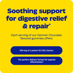 Enzymedica gomitas sobre superficie con trozos de chocolate, sugerencia del sabor chocolate