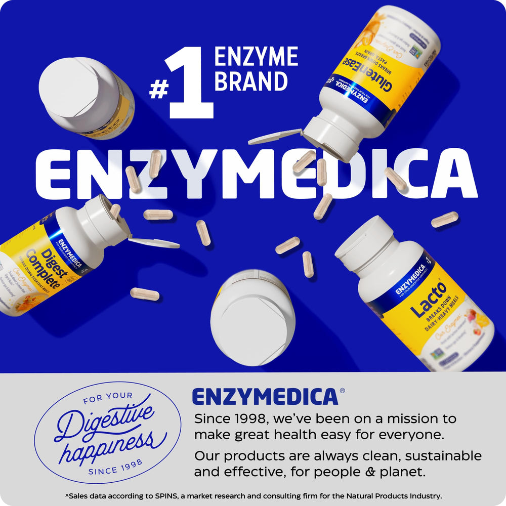 Enzymedica Lacto: mesa de cocina con la botella como centro.