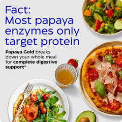 Etiqueta frontal de Enzymedica Papaya Gold con información de enzimas para descomposición.
