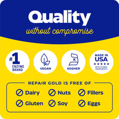 Etiqueta de ingredientes de Enzymedica Repair Gold mostrando mezcla enzimática