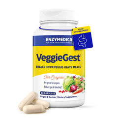 VeggieGest de Enzymedica: botella de cápsulas para apoyar la digestión vegana