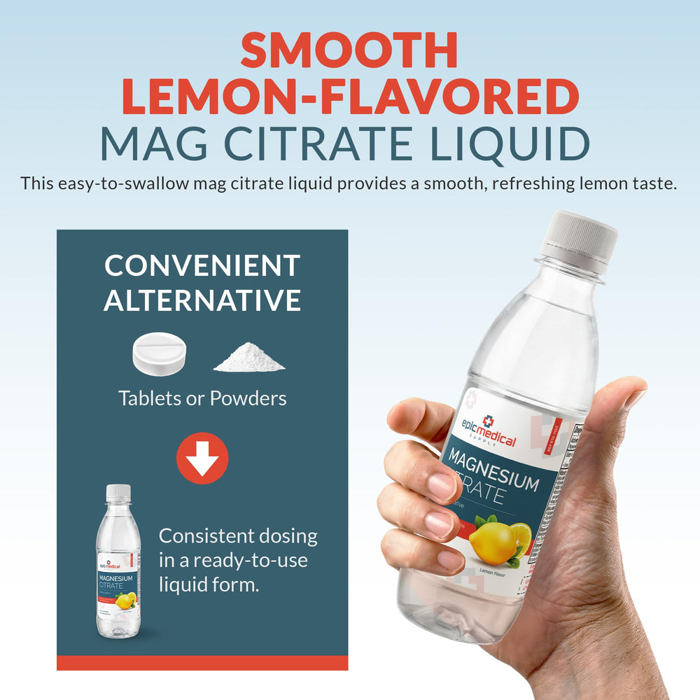 Epic Medical Supply etiqueta nutricional legible que informa sobre magnesio por onza
