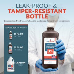 Comparación de tamaño de la botella Epic Medical Supply 32 oz junto a objetos cotidianos