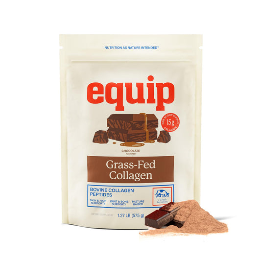 Equip colágeno polvo chocolate frente del empaque mostrando sello limpio