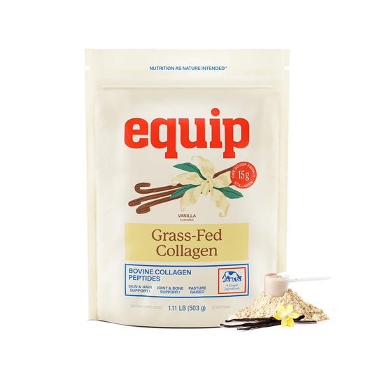 Equip colágeno polvo frente del envase mostrando el diseño y sabor vainilla