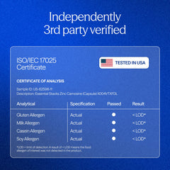 Essential Stacks certificado de laboratorio indicando tests ISO/IEC 17025 y seguridad