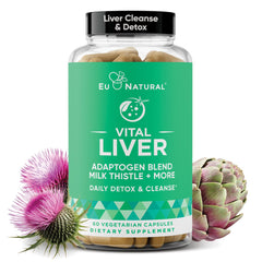Eu Natural frontal del envase mostrando la marca y el beneficio hepático