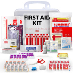 Ever Ready First Aid vista frontal del estuche resistente con cierres, accesible en emergencia