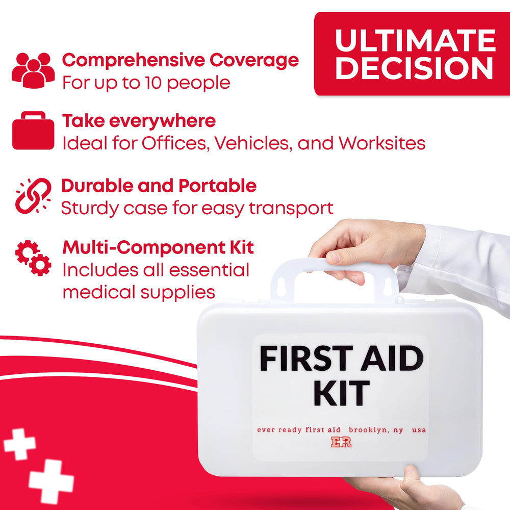 Ever Ready First Aid en uso sobre escritorio de oficina mostrando acceso rápido a vendajes
