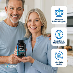 EVERYDAY NUTRITION ingredientes clave en mesa destacando DHEA y pregnenolona