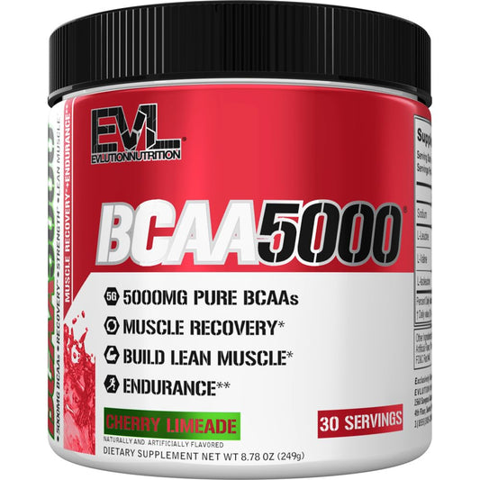 Botella EVLution BCAAs con sabor cereza lima, ideal para entrenamientos