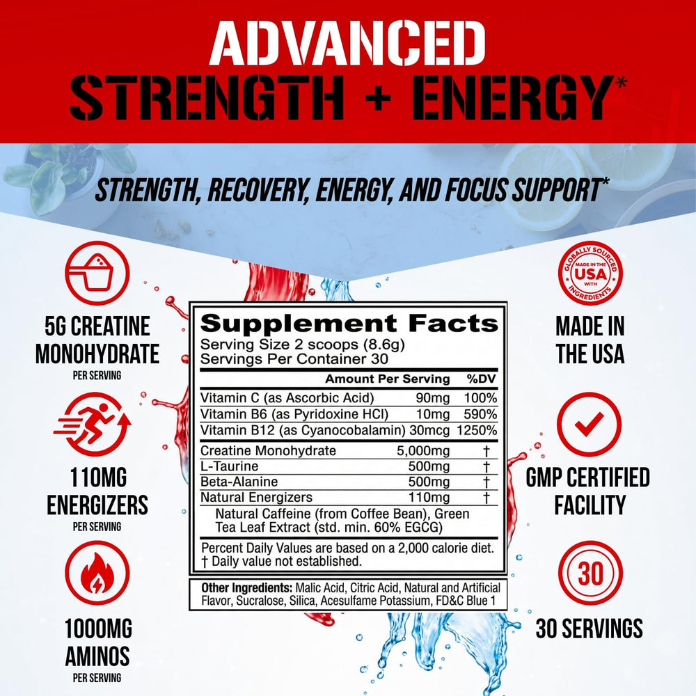 Etiqueta nutricional EVL Creatine Energy destacando creatina y cafeína